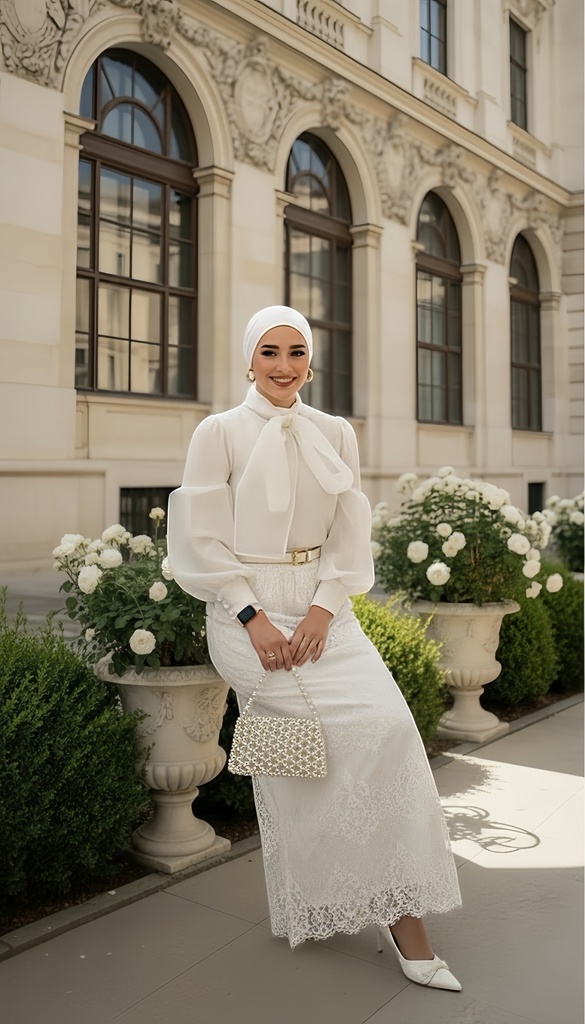 Organza Top Lace Skirt Suit