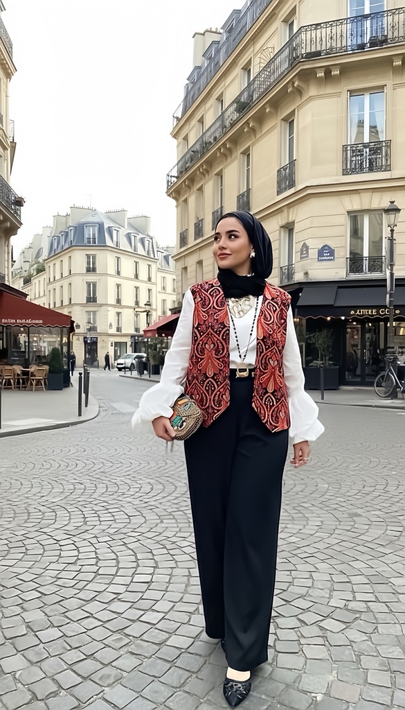 Indian-Inspired Embroidered Vest Suit