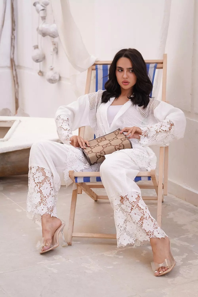 Guipure Cutwork Cardigan Suit