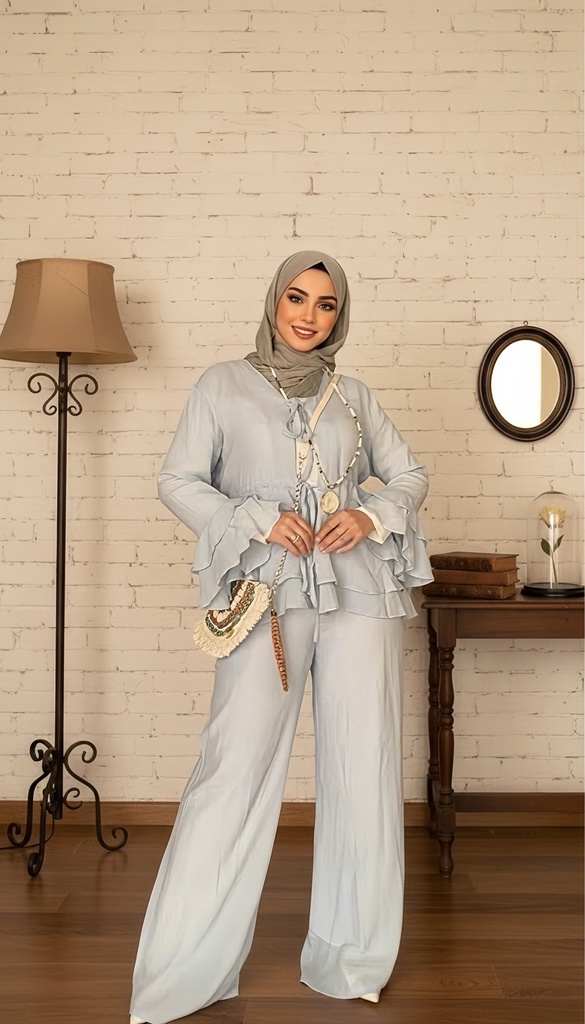 Casual Ruffled Blouse Suit