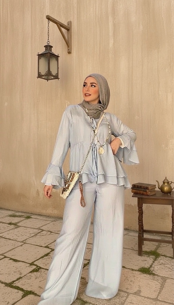 Casual Ruffled Blouse Suit