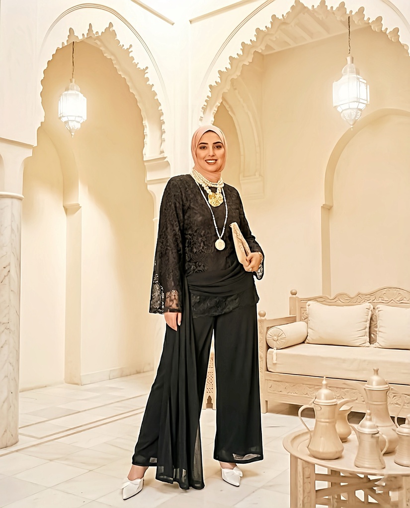 Lace Layered Chiffon Top Suit