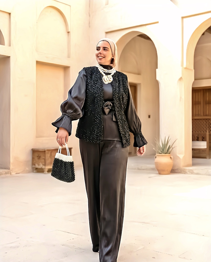 Organza Shimmer Mesh Vest Suit