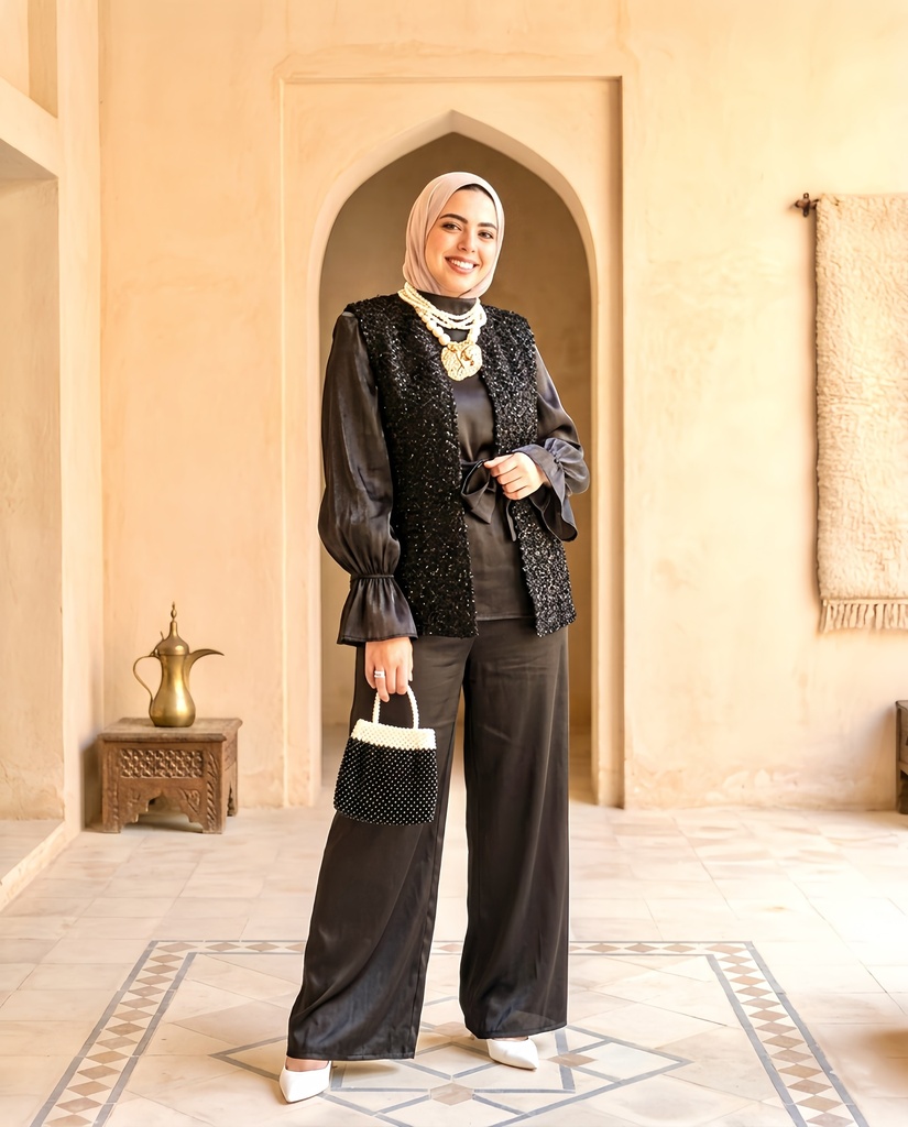 Organza Shimmer Mesh Vest Suit