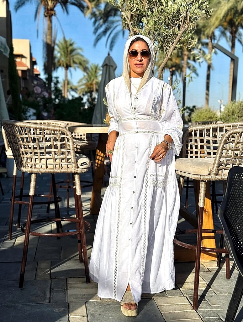 Linen Gold Cutwork Embroidery Dress