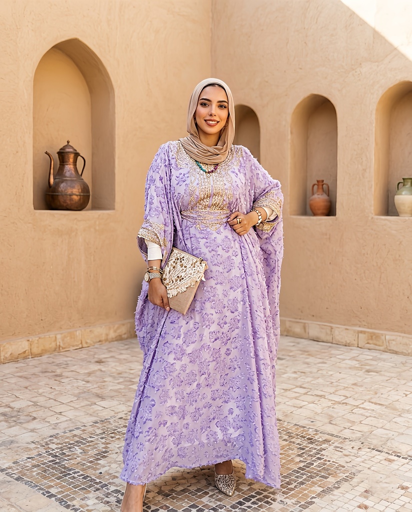 Elegant Embroidered Linen Abaya