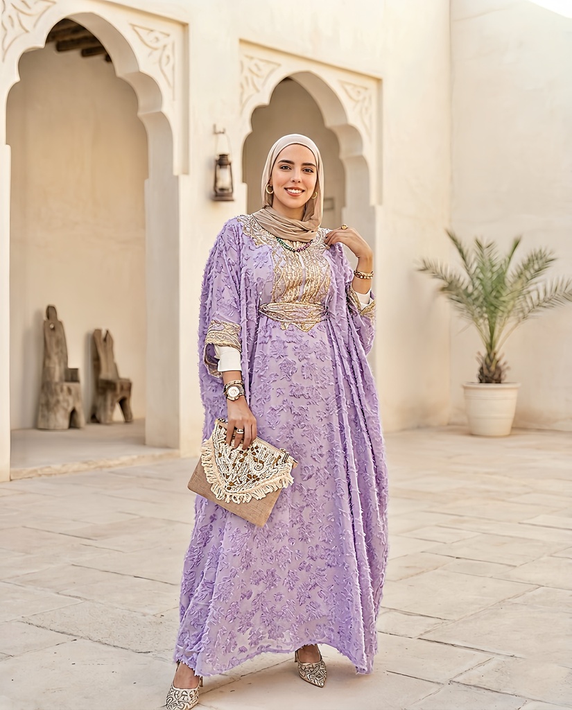 Elegant Embroidered Linen Abaya