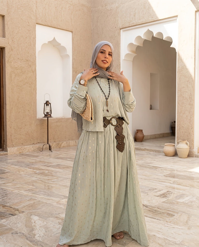Linen Gold Circle Skirt Suit
