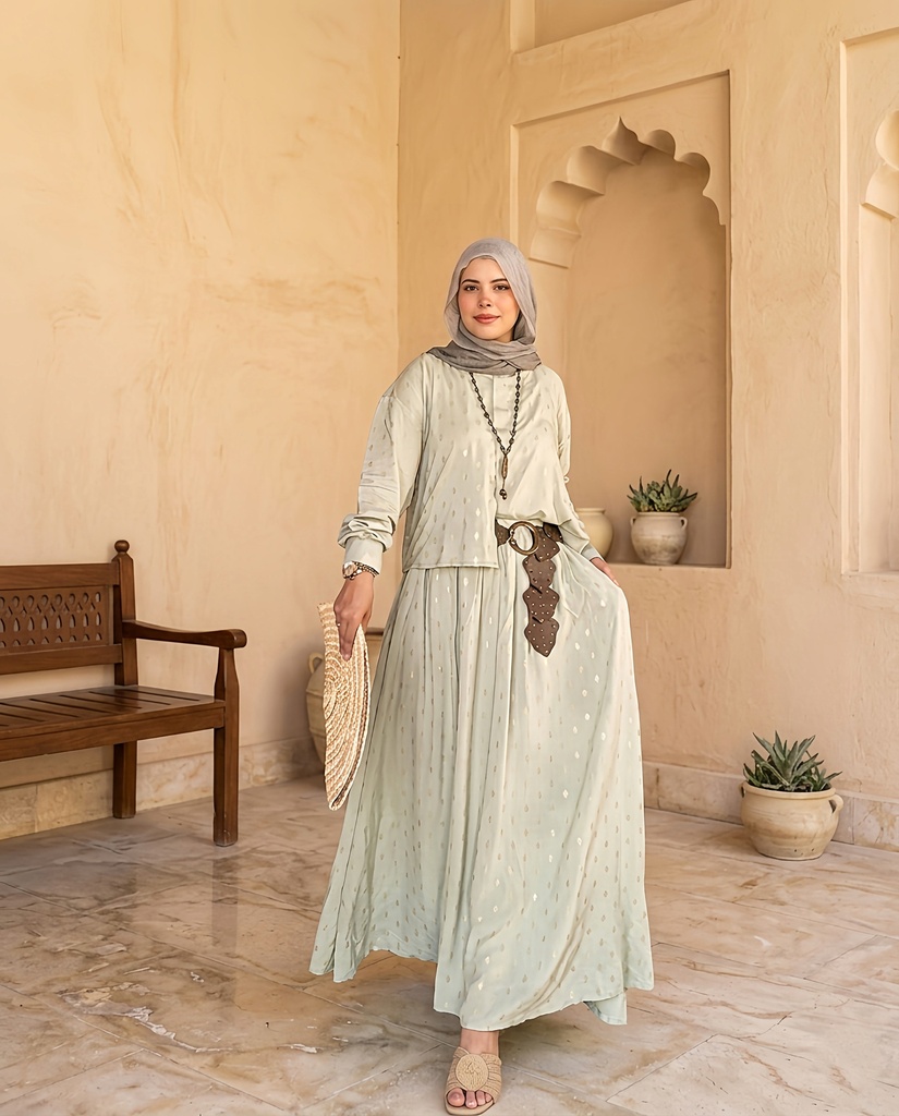 Linen Gold Circle Skirt Suit