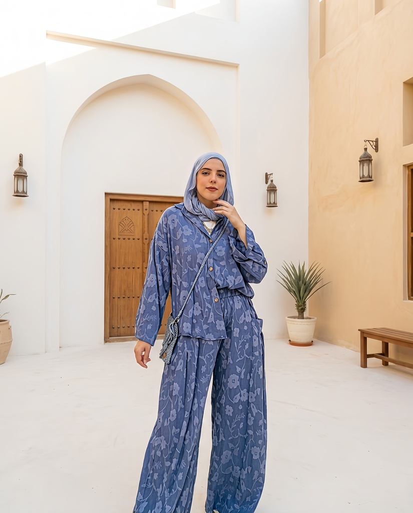 Embroidered Floral Linen Casual Suit