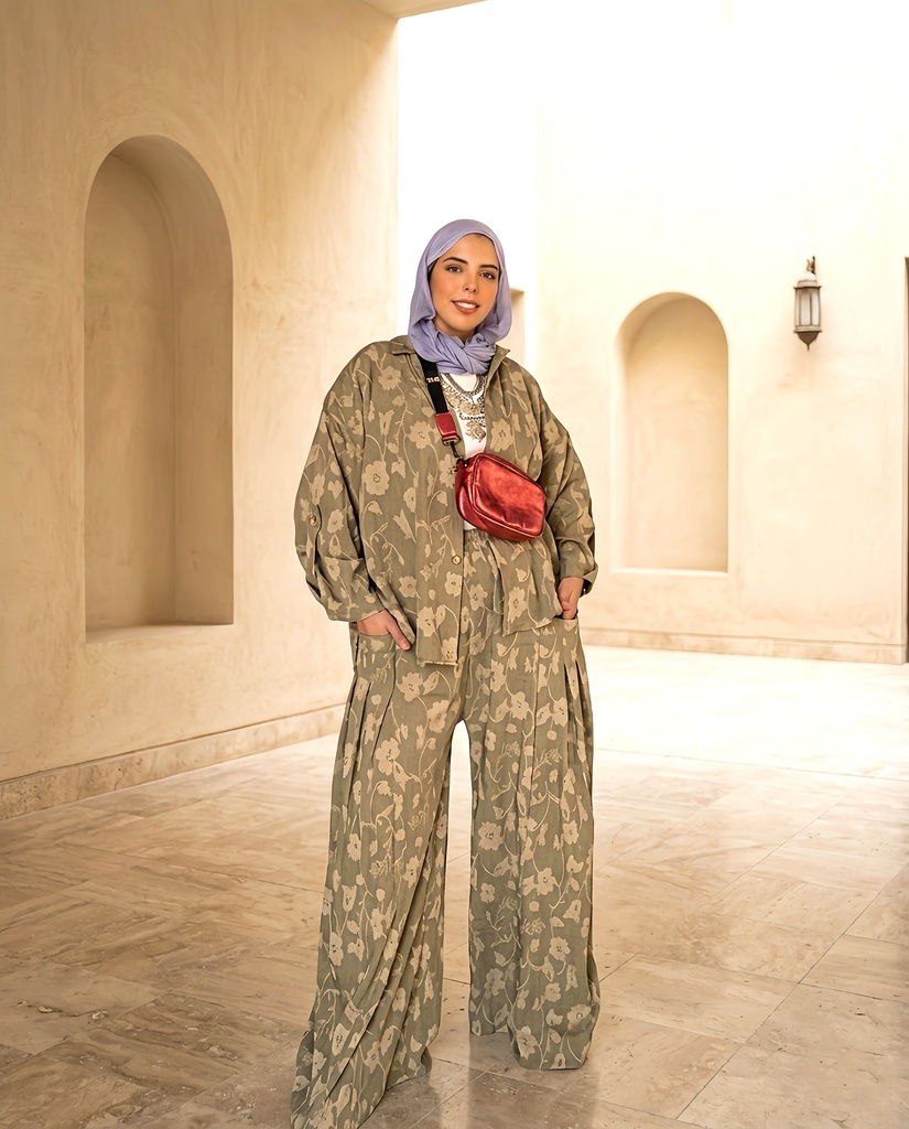 Embroidered Floral Linen Casual Suit