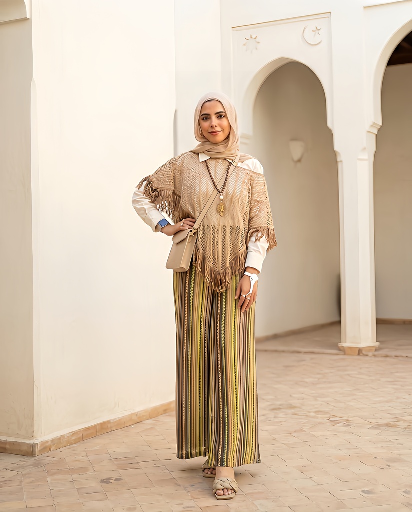 Boho Crochet Fringe Poncho Set