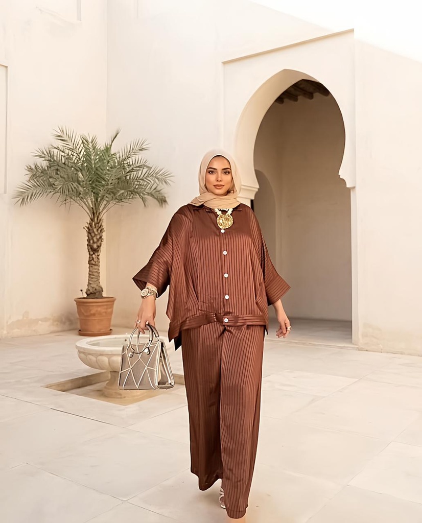 Striped Satin Shirt Suit