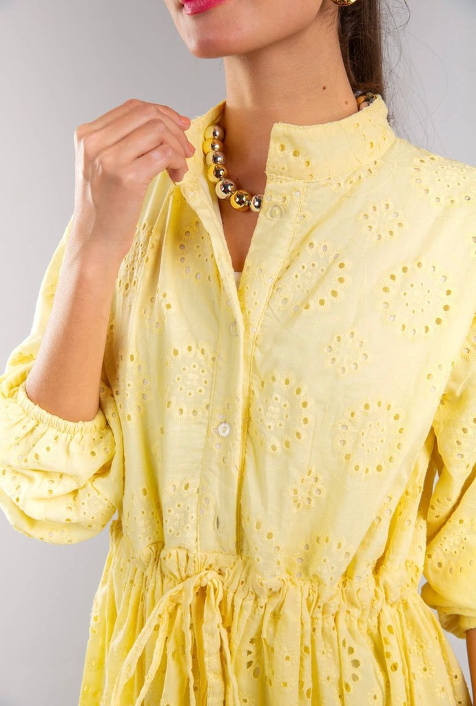 Buttoned Cutwork Embroidered Dress