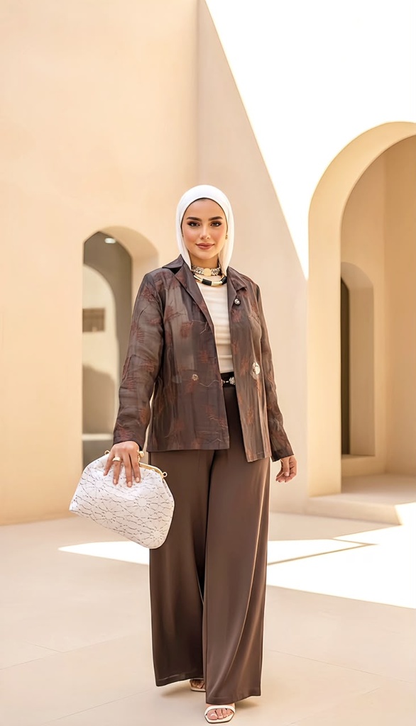 Thread-Embroidered Satin pant Suit