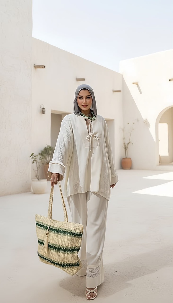 Embroidered Mesh Layered Suit
