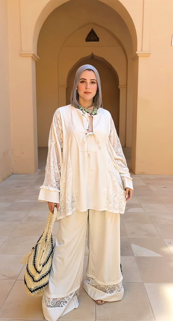 Embroidered Mesh Layered Suit