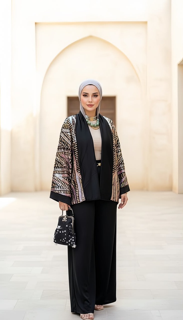 Embroidered Cardigan Satin Suit