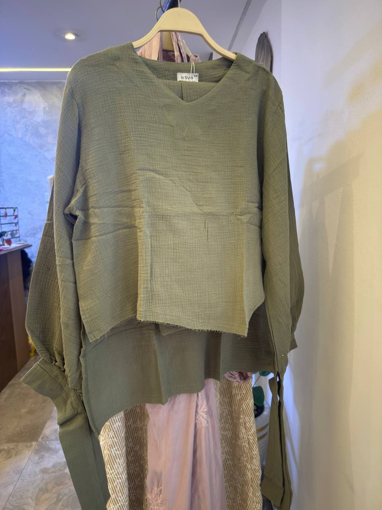 Raw Edge Hem Tie Sleeve Suit