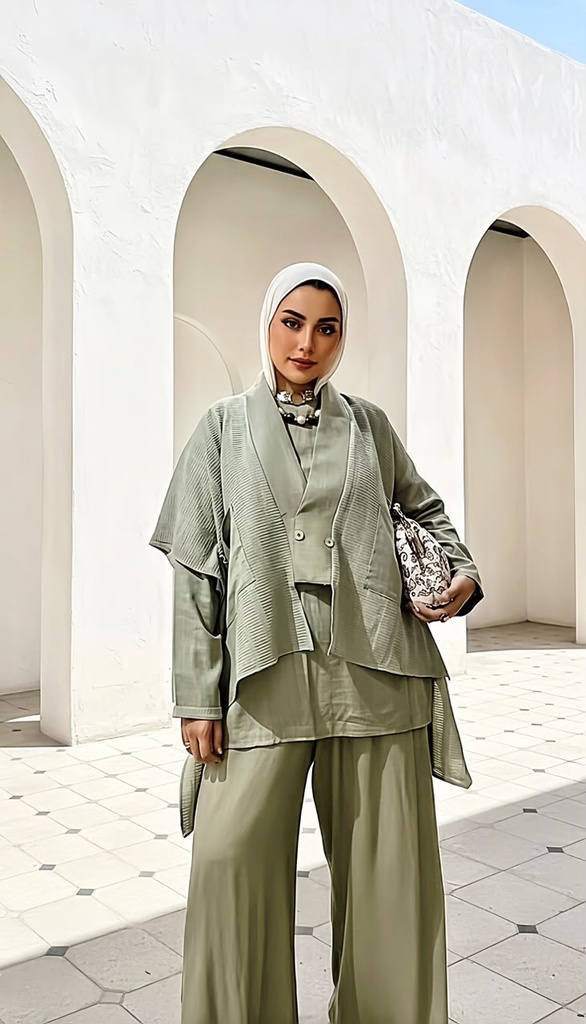 Linen Layered Mesh Vest Suit