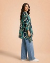 Asymmetric Leaf Print Linen Kimono