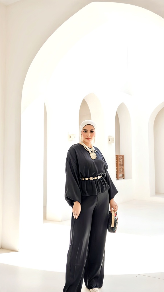 Shimmer High-Low Blouse Pants Suit