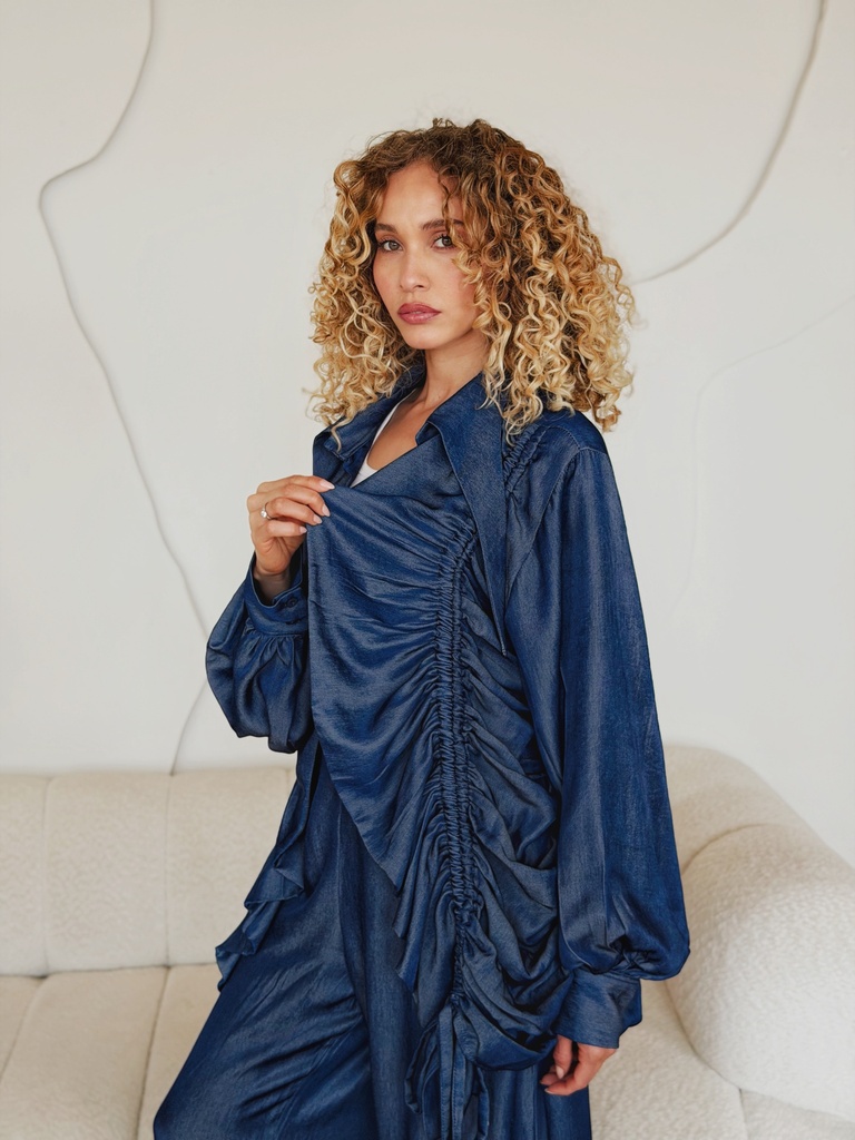   Ruched Drawstring Blouse Suit 