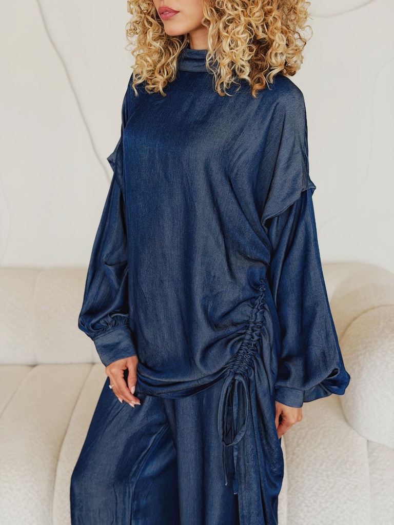   Ruched Drawstring Blouse Suit 