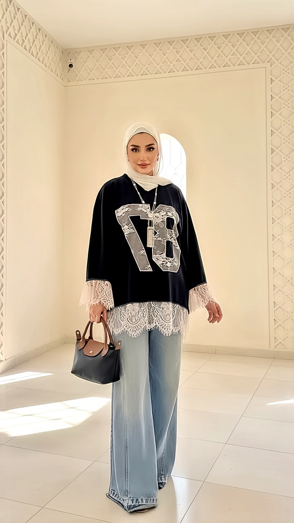 Casual Lace Hem T-Shirt