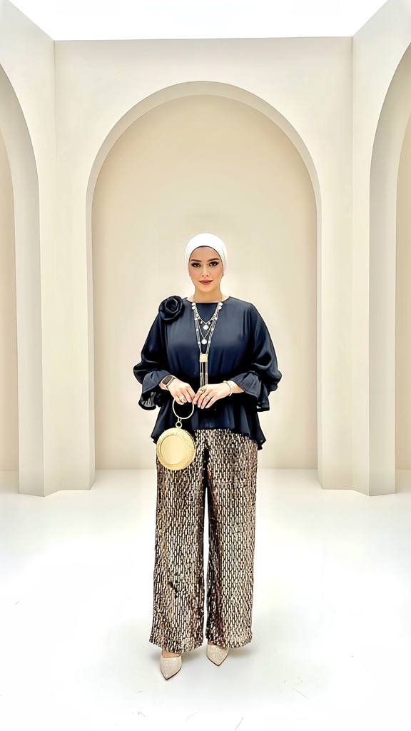 Organza Blouse Sequin Pants Suit