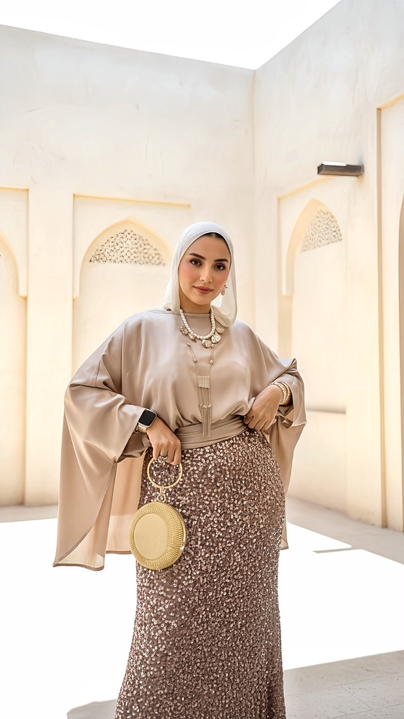 Shimmer Ruched Top Sequin Skirt Suit
