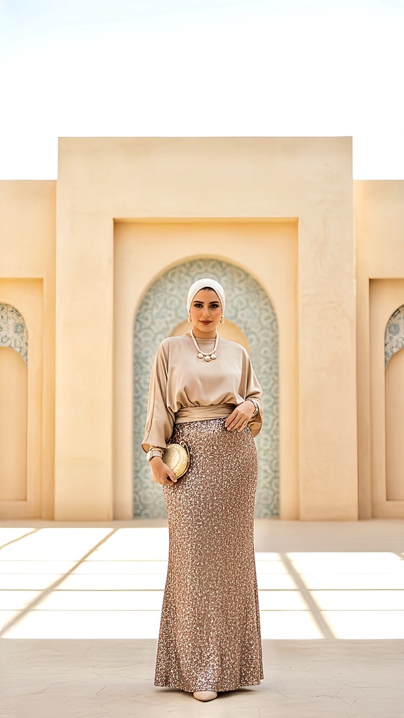 Shimmer Ruched Top Sequin Skirt Suit
