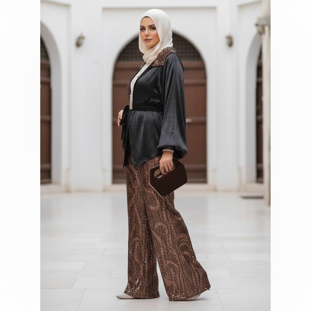 Organza Blouse Embroidered Pants Suit