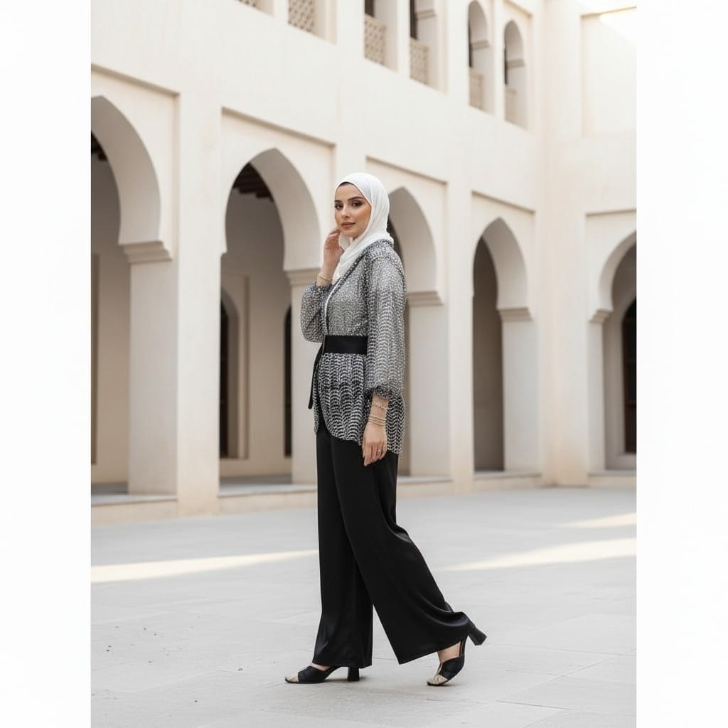 Sequin Jacket Satin Pants Suit