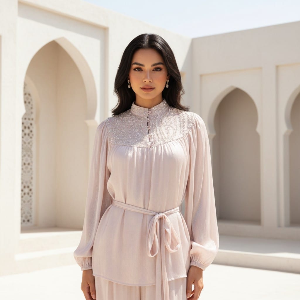 Shimmer Embroidered Collar Suit