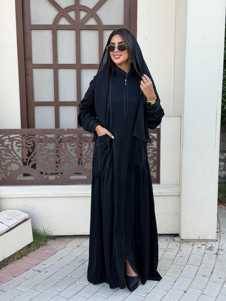 Contrast Stitch Zip Abaya