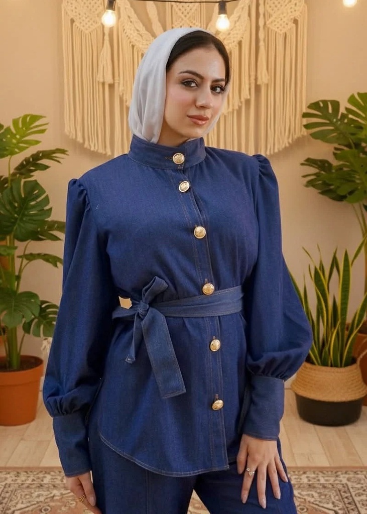 Button-front Denim Set