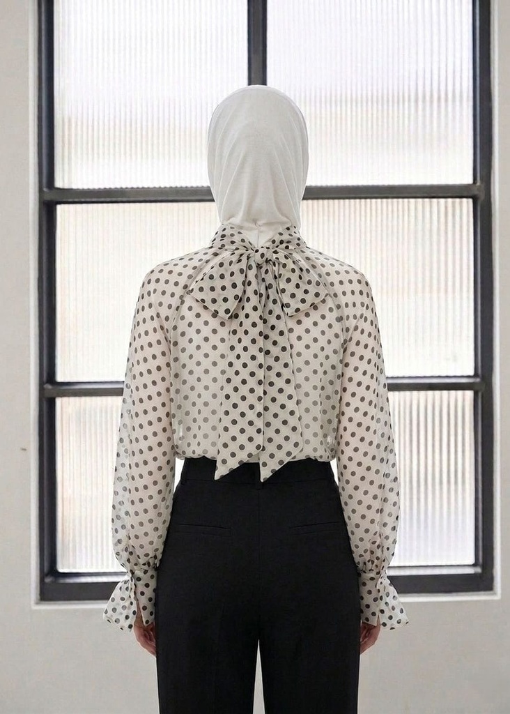 Polka Chiffon Tie Blouse