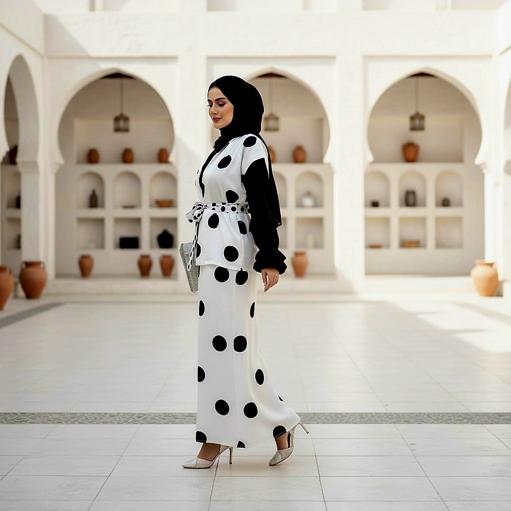 Polka Dot Skirt Satin Suit