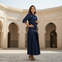 Gold Brooch Denim Skirt Suit
