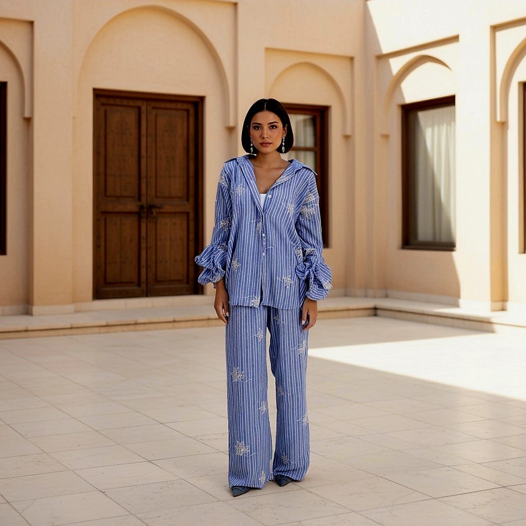 Thread Embroidery Ruffle Suit