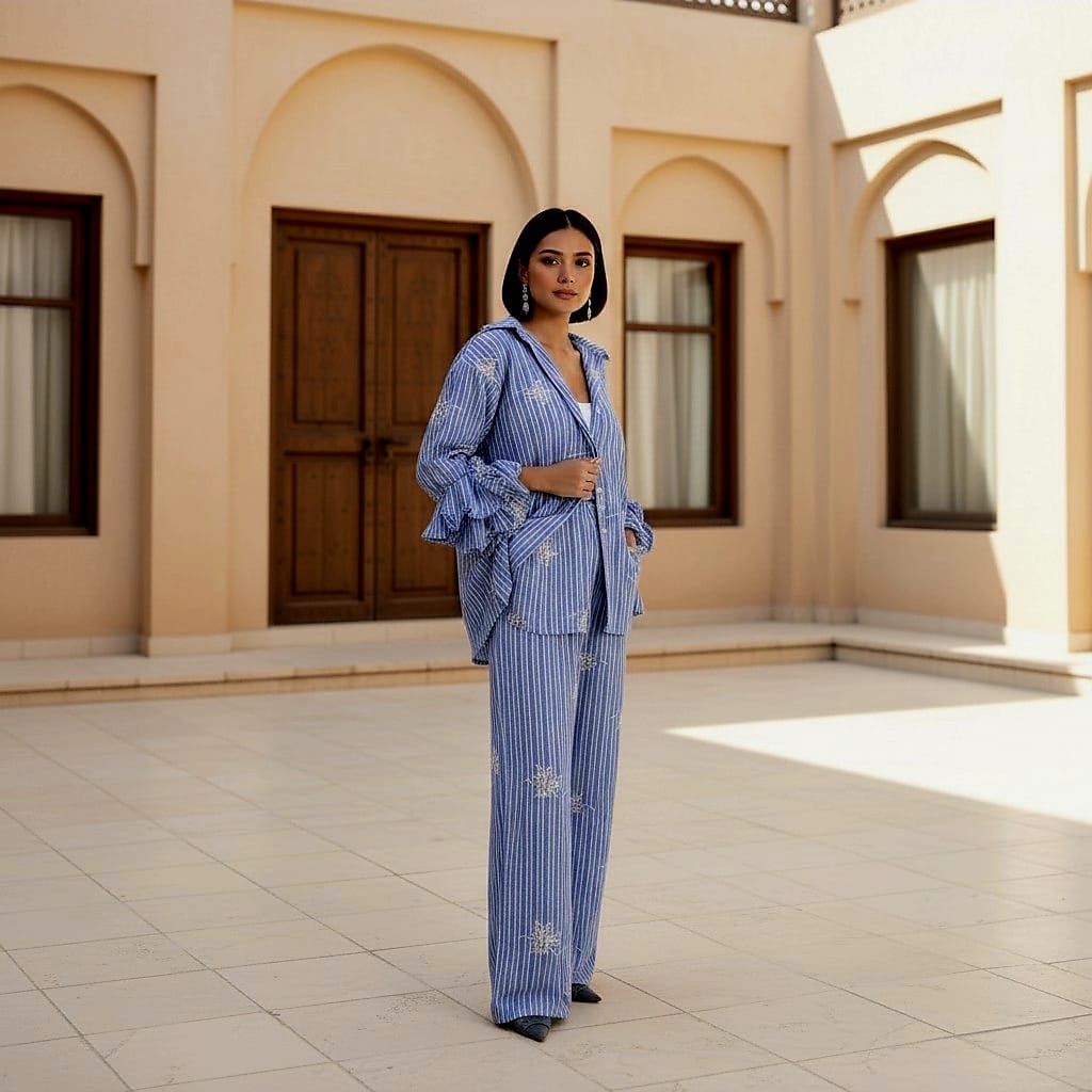 Thread Embroidery Ruffle Suit