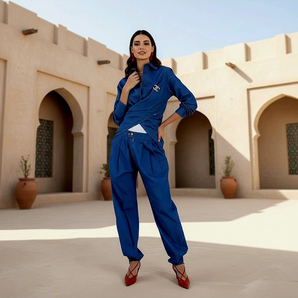 Long Front Shirt Denim Suit