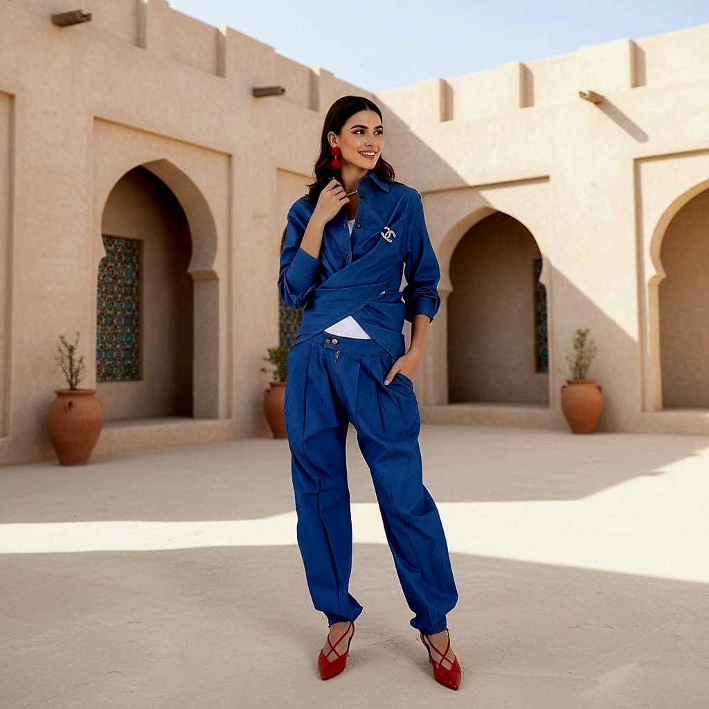 Long Front Shirt Denim Suit