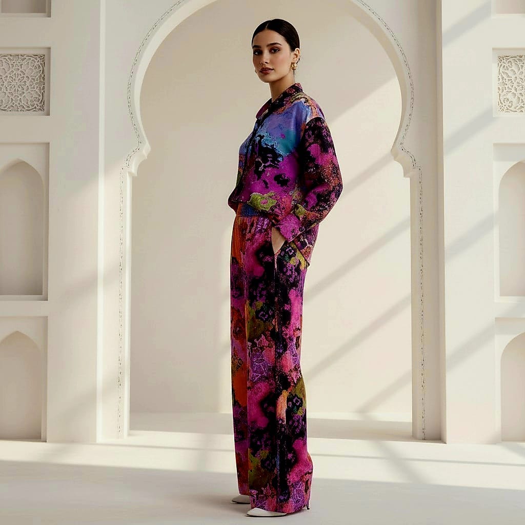 Abstract Marble Satin Suit