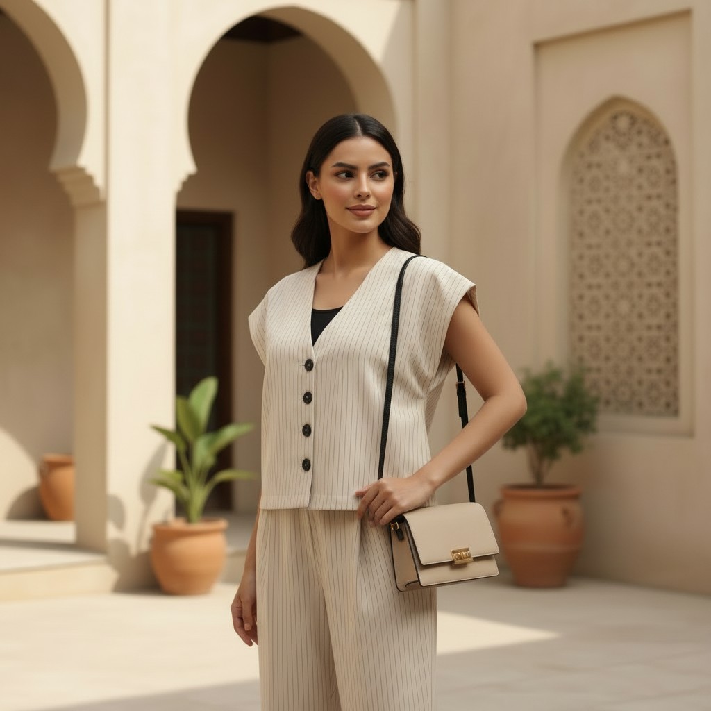Button-Front Striped Vest Suit