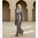 Metallic Pleated Blouse Pants Suit