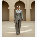 Metallic Pleated Blouse Pants Suit