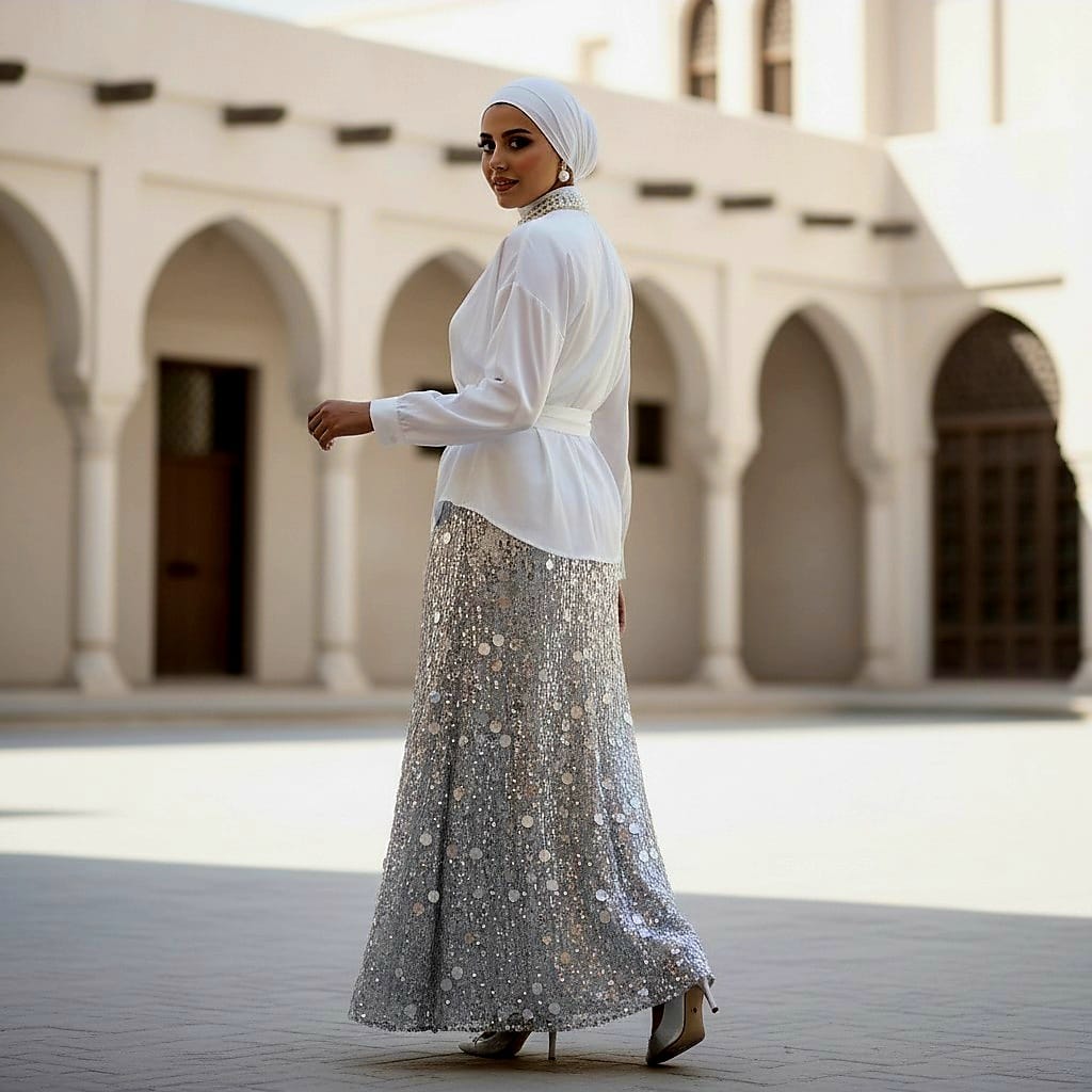 Satin Sequin Skirt Suit