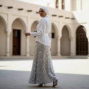 Satin Sequin Skirt Suit